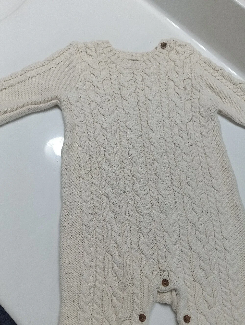 Baby Gap Cream Cable Knit Button-Front Romper Size 12-18 Months